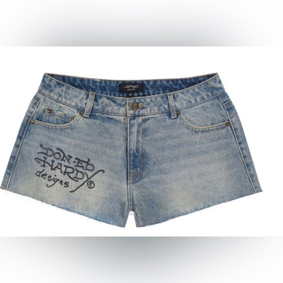 Ed Hardy blue jeans light tint SWALLOW DENIM SHORTS size 28 new - Picture 7 of 7
